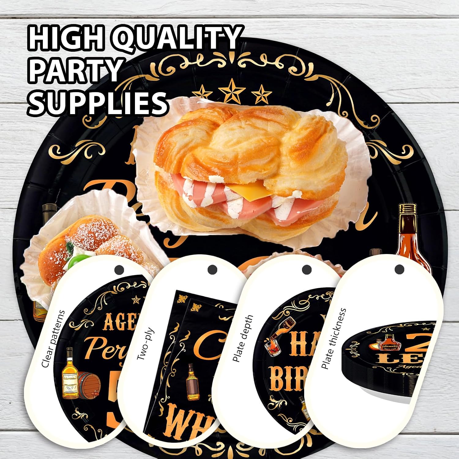 Whiskey 50th Birthday Plates & Napkins Set - 96 Pcs - Grencian