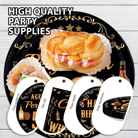 Whiskey 50th Birthday Plates & Napkins Set - 96 Pcs - Grencian