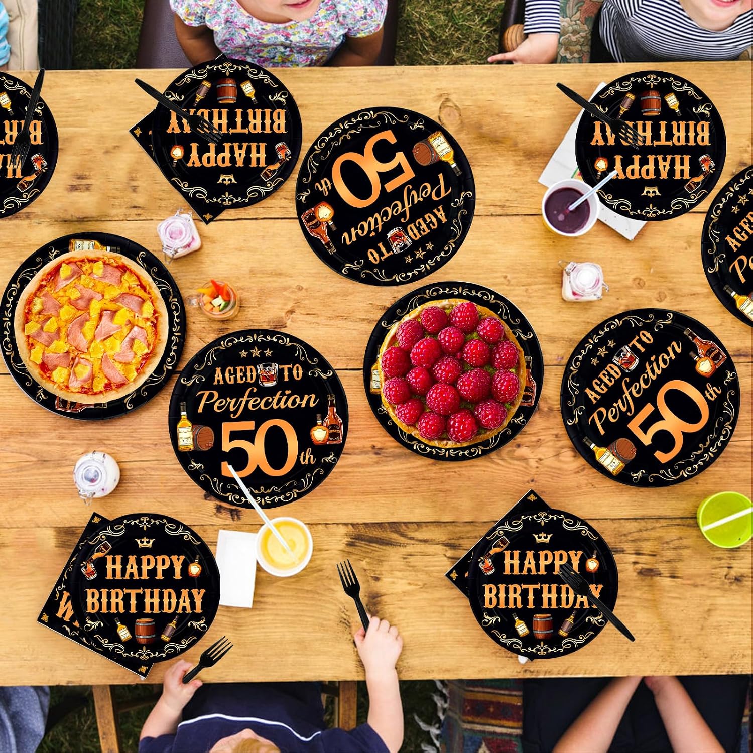 Whiskey 50th Birthday Plates & Napkins Set - 96 Pcs - Grencian