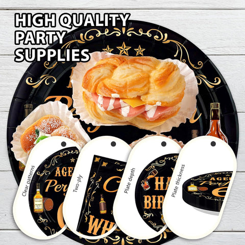 Whiskey 60th Birthday Plates & Napkins Set - 96 Pcs - Grencian