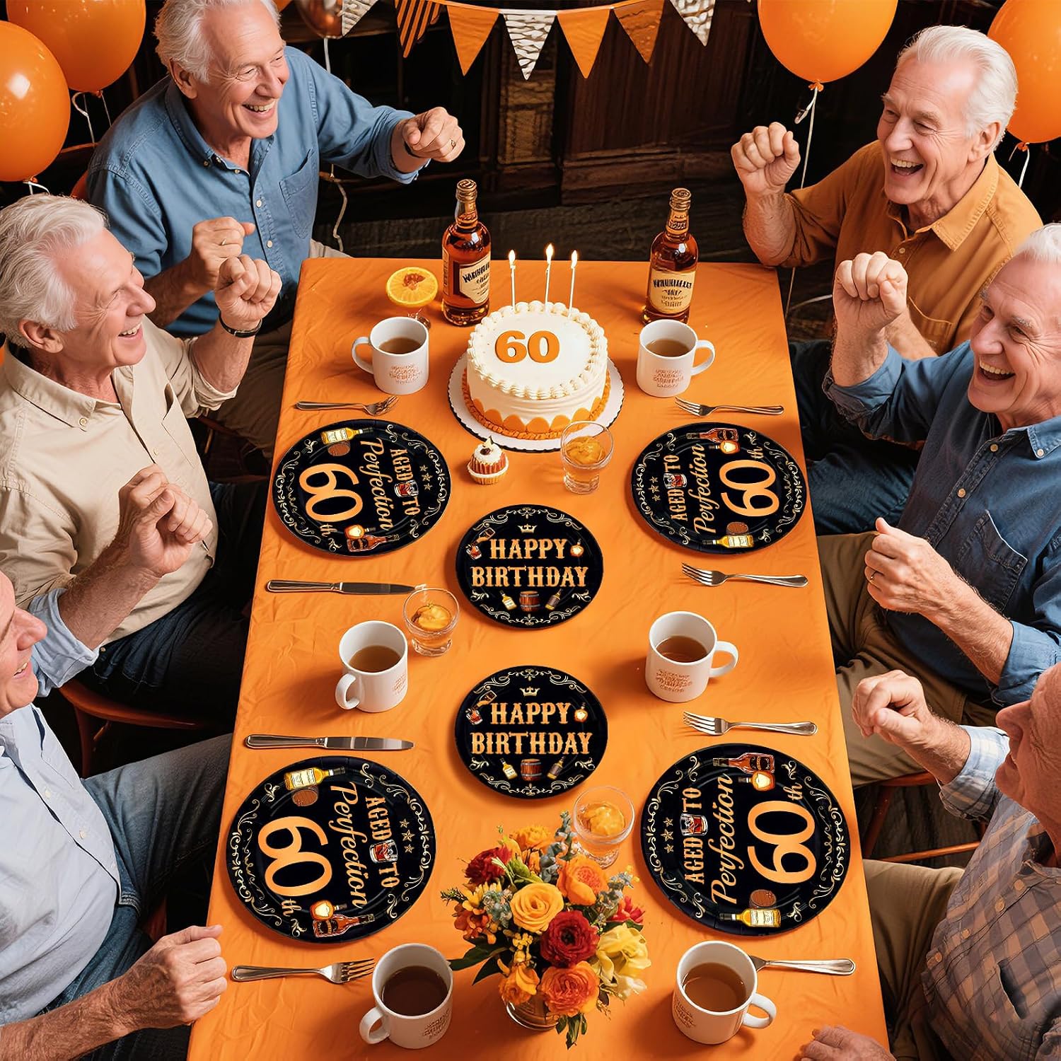 Whiskey 60th Birthday Plates & Napkins Set - 96 Pcs - Grencian