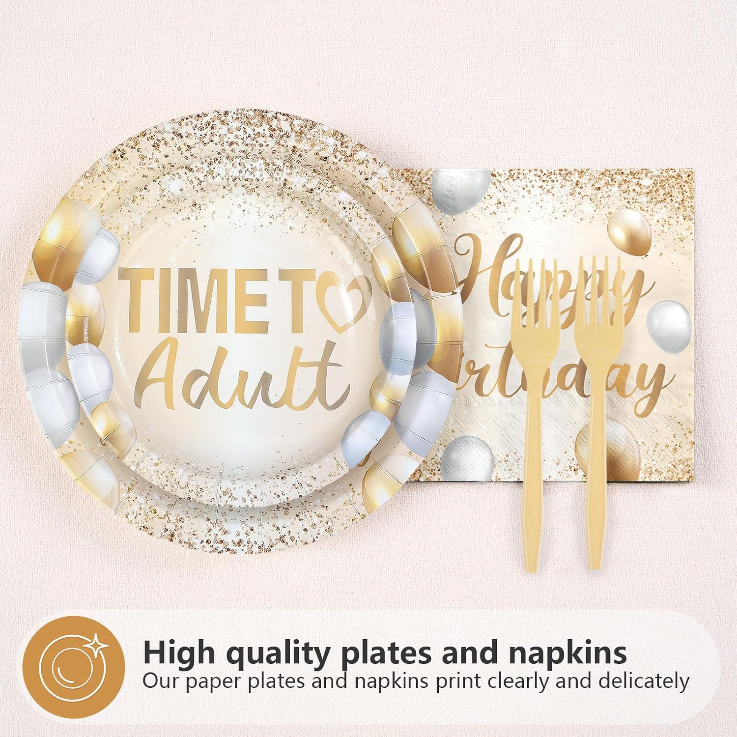 White Gold Glitter 18th Birthday Plates & Napkins - 96 Pcs - image 2