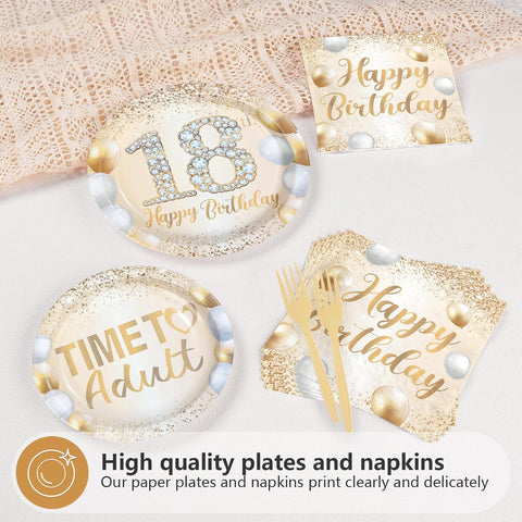 White Gold Glitter 18th Birthday Plates & Napkins - 96 Pcs - image 3