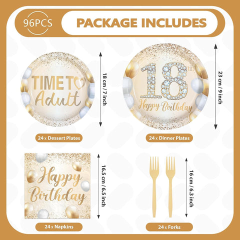 White Gold Glitter 18th Birthday Plates & Napkins - 96 Pcs - image 5