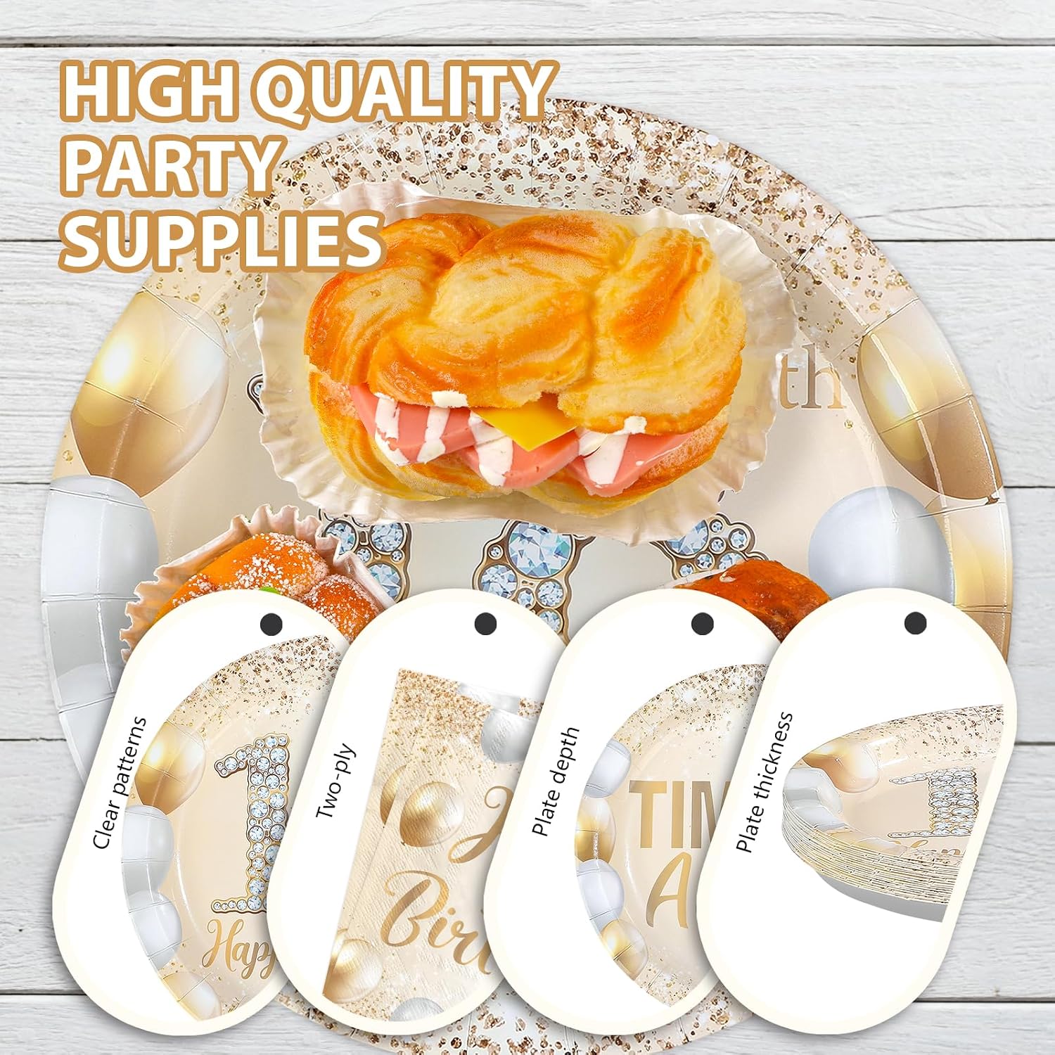 White Gold Glitter 18th Birthday Plates & Napkins - 96 Pcs - image 6