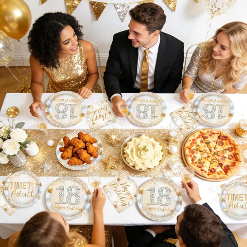 White Gold Glitter 18th Birthday Plates & Napkins - 96 Pcs - image 8