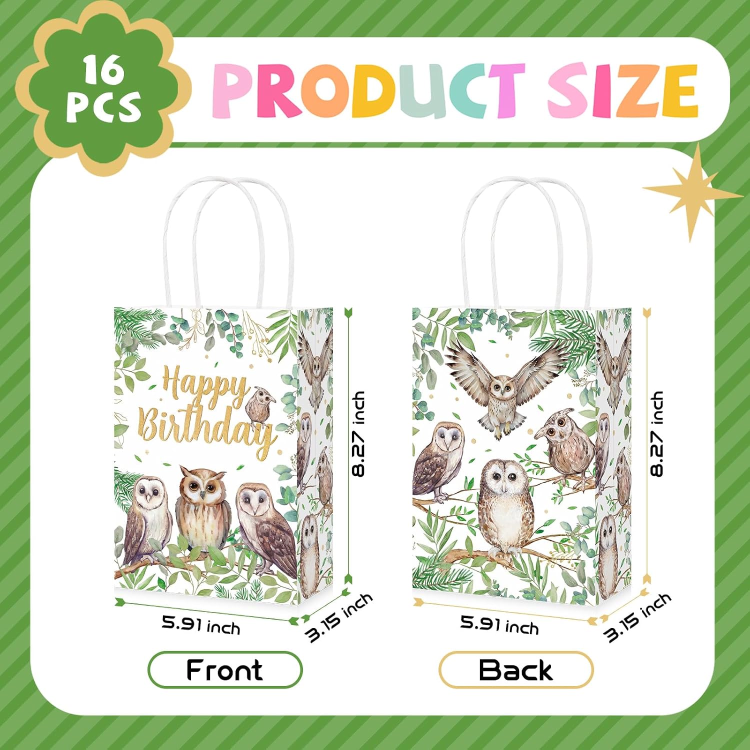 16 Pcs Owl Birthday Party Goodie Bags - Grencian
