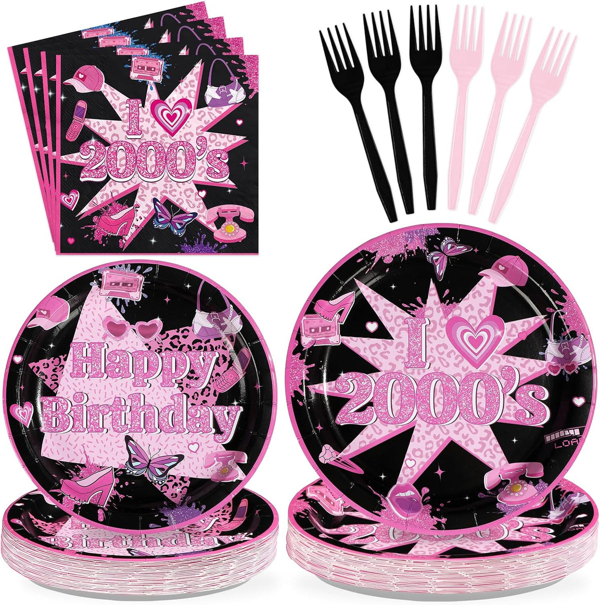 96 Pcs Y2k 2000s Birthday Party Plates and Napkins - Grencian