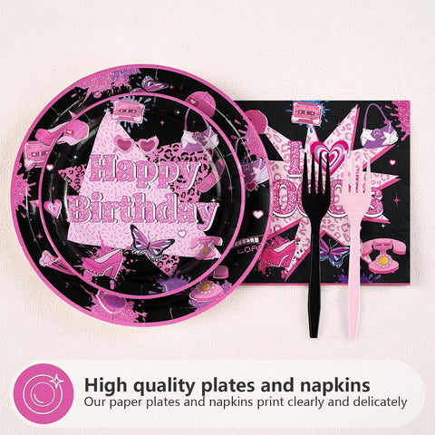 96 Pcs Y2k 2000s Birthday Party Plates and Napkins - Grencian