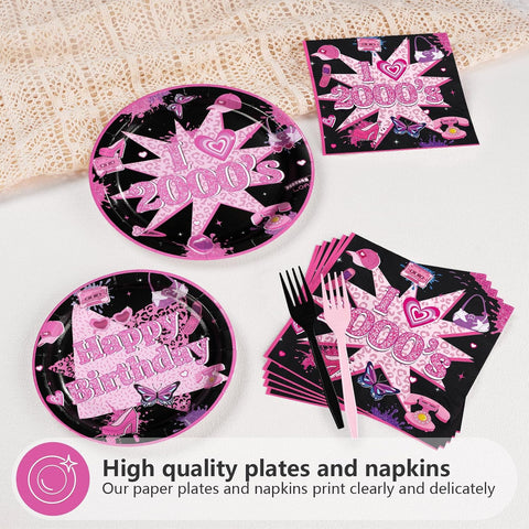 96 Pcs Y2k 2000s Birthday Party Plates and Napkins - Grencian