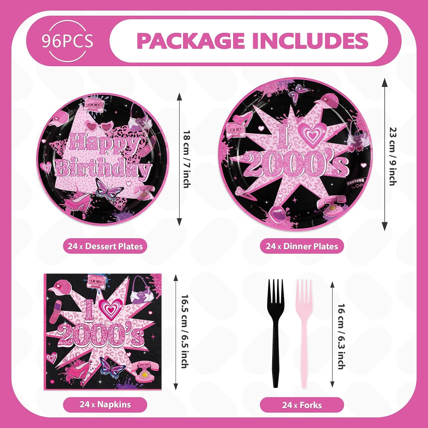 96 Pcs Y2k 2000s Birthday Party Plates and Napkins - Grencian