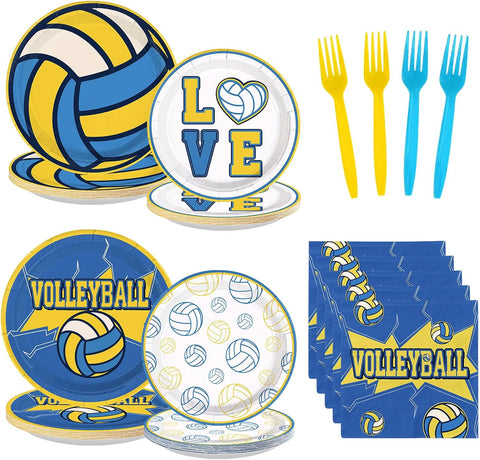 96 Pcs Yellow Blue Volleyball Party Plates and Napkins - Grencian