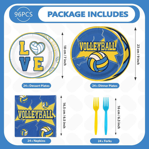 96 Pcs Yellow Blue Volleyball Party Plates and Napkins - Grencian